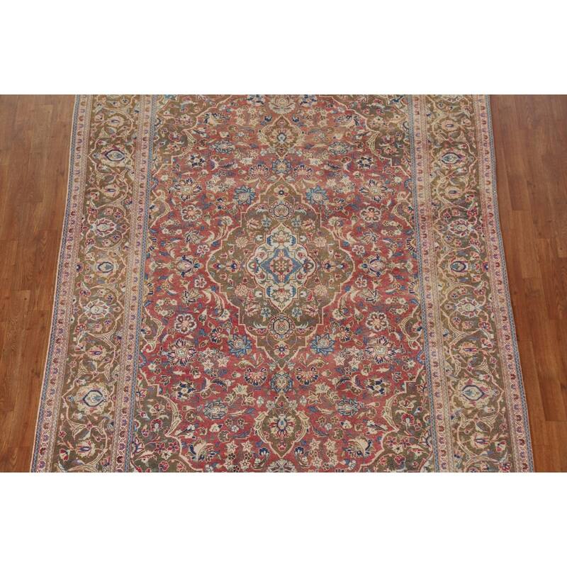 Hand Knotted Oriental 100% Wool Carpet Traditional Floral Red Kashan Area Rug - 10' 2'' X 6' 6''