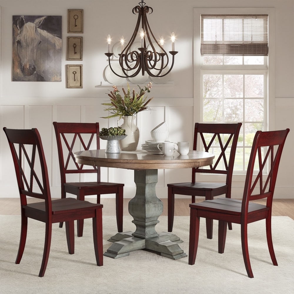 Eleanor Sage Green Round Solid Wood Top Double X Back 5-piece Dining Set by iNSPIRE Q Classic