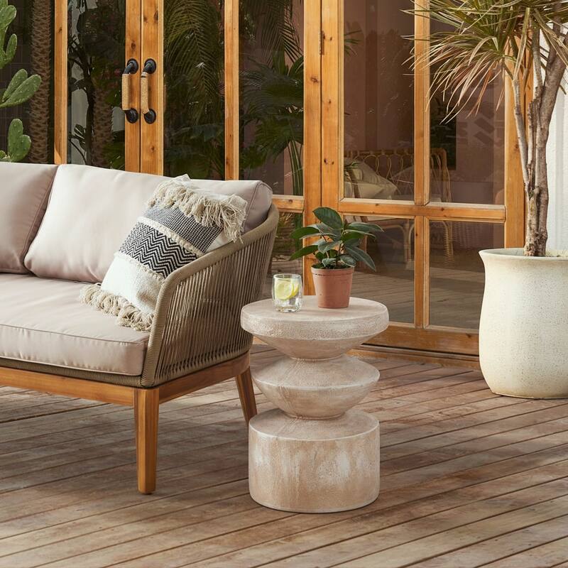 Christopher Knight Home - Modern Handmade 15.16" Lightweight MgO 3-Layer Accent Side Table for Indoor and Outdoor Use