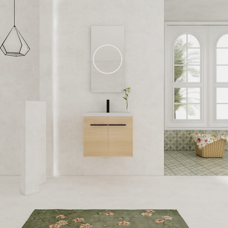 GDFStudio - Levistar Modern Wall-Mounted Bathroom Vanity Set with Scratch-Resistant Resin Sink & Soft Close Doors