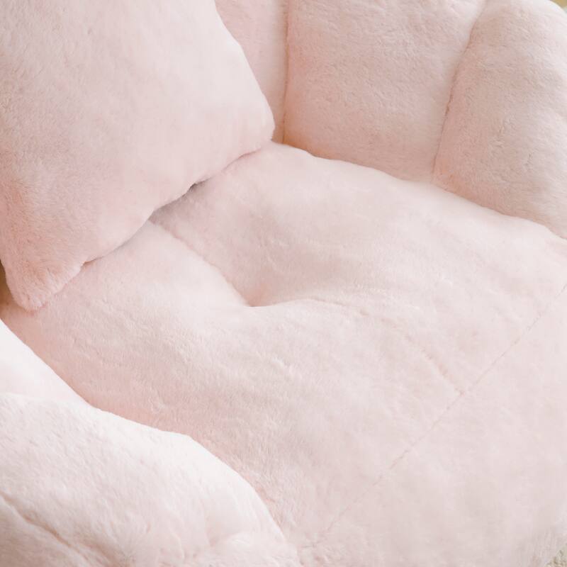 Faux Fur Shell-Shaped Medium Bean Bag Chair with Footstool