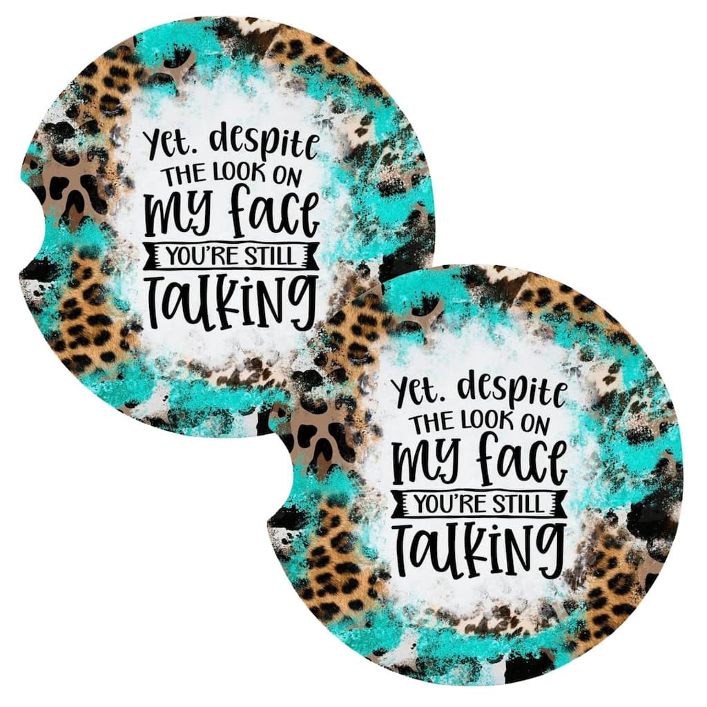 Yes Despite Look On My Face Snarky Funny Coasters for Car Cup Holders Set of 2 - Multi