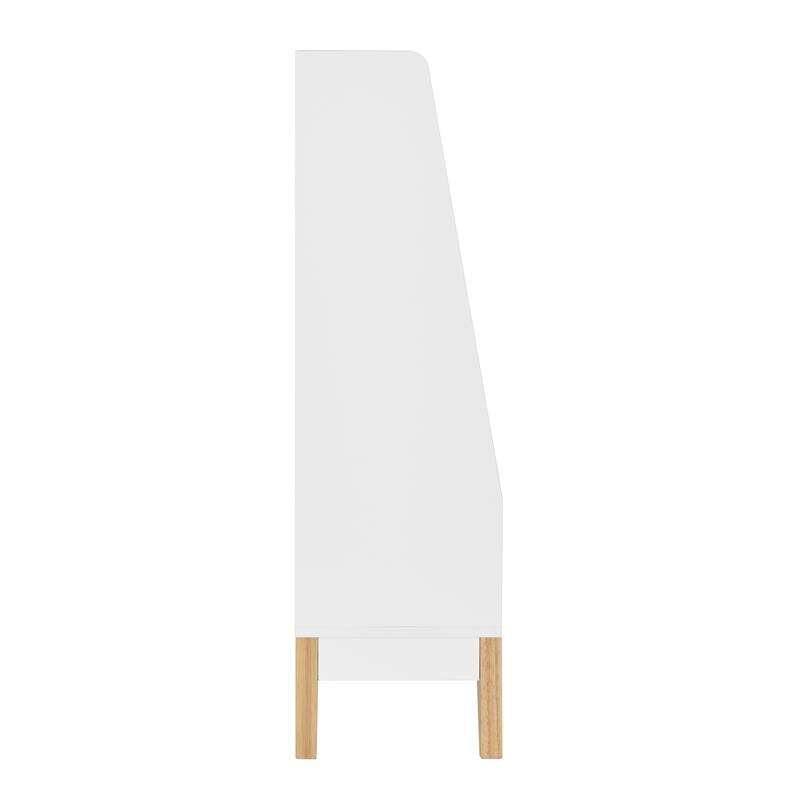 Danya B. Steiner White 3-Tier Kids Book or Toy Figure Display Unit Freestanding Bookshelf with Contrasting Wood-Toned Legs