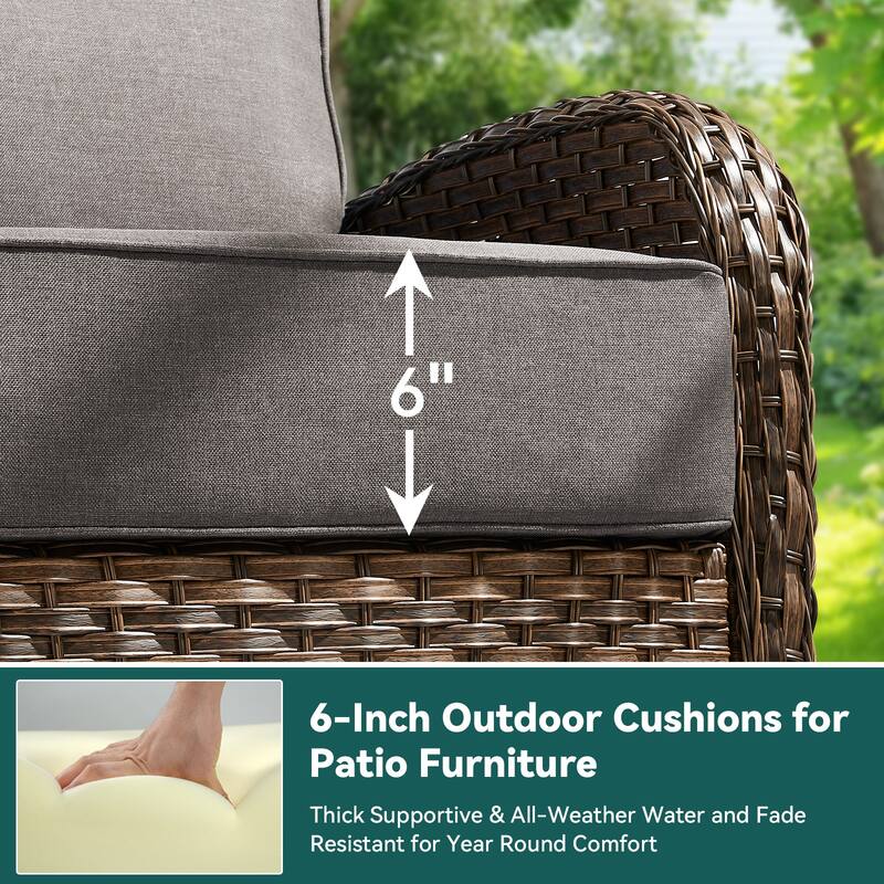 Pocassy Outdoor Sofa Swivel Chair and Ottman with Coffee Table