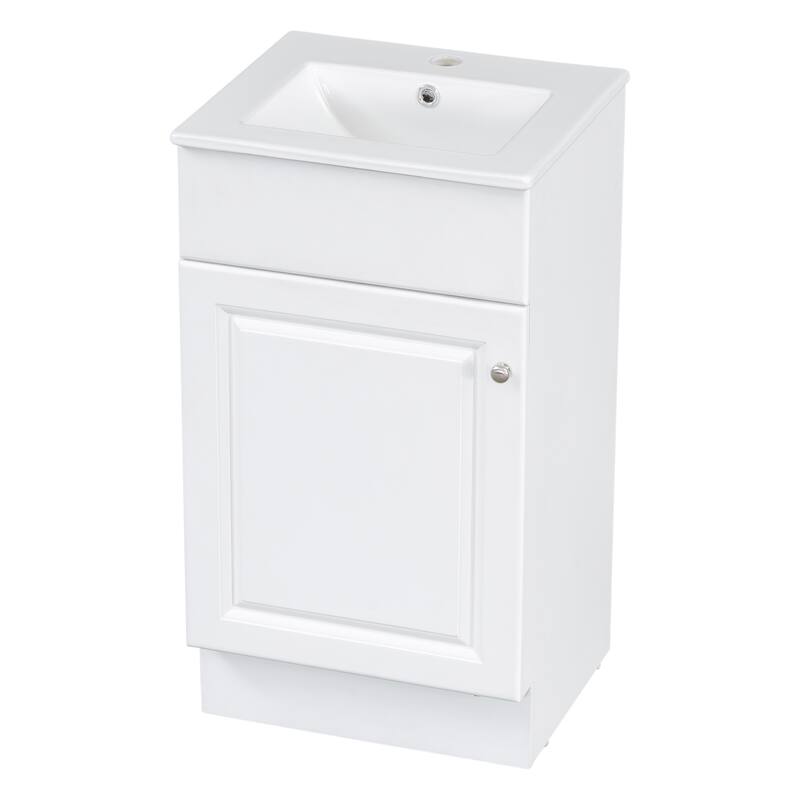 Bathroom Vanity with Ceramic Sink, Small Bathroom Sink Cabinet with Storage Rack, Bathroom Cabinet with Adjustable Shelf