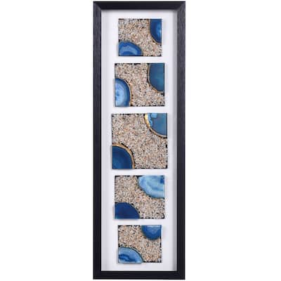 Agate Blue I - Shadow Box Wall Art With Agate Stones - Black Frame
