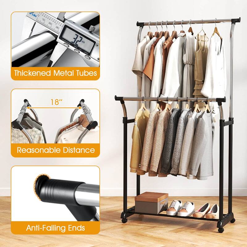 Costway Rolling Clothes Rack with Adjustable Height, Heavy-Duty Metal - See Details