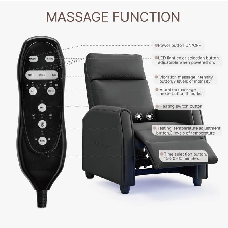 Andrea Recliner Chair with LED Lights, Heating & Massage