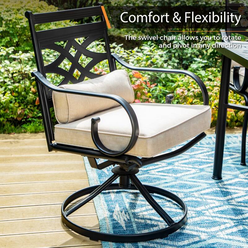 MAISON ARTS 9 Pieces Outdoor Dining Table Set for 8,60" Square Metal Dining Table & Steel Dining Chairs with Cushion