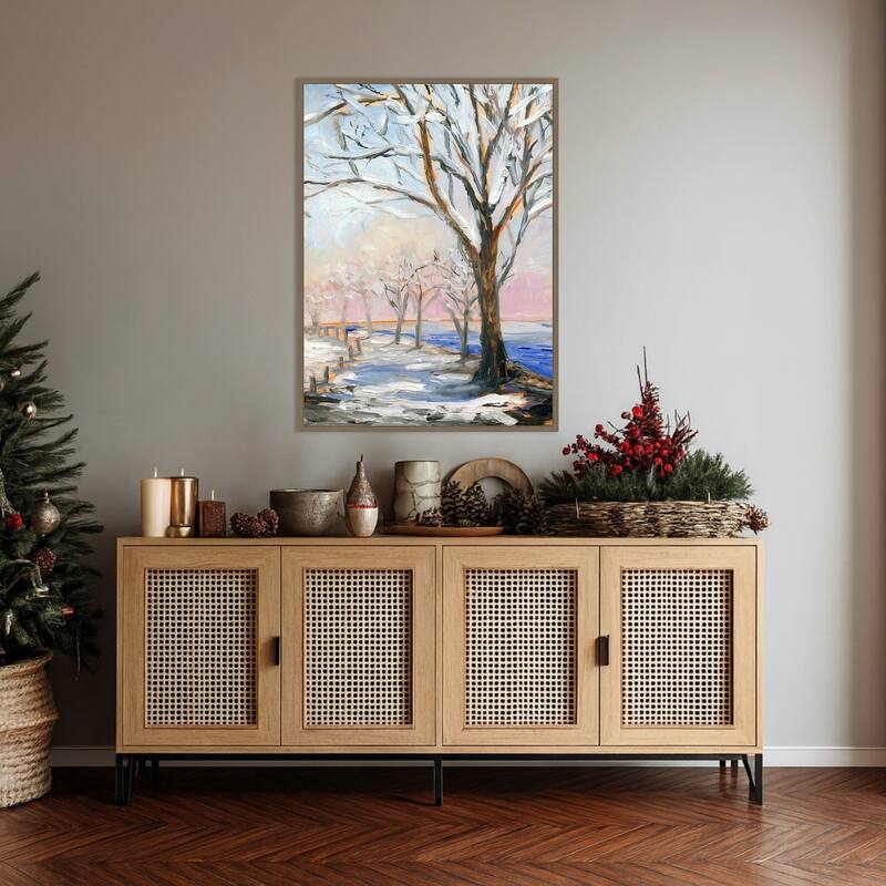 Lakeside in Winter by Sandra Iafrate Framed Canvas Wall Art Print - Sylvie Dark Gold