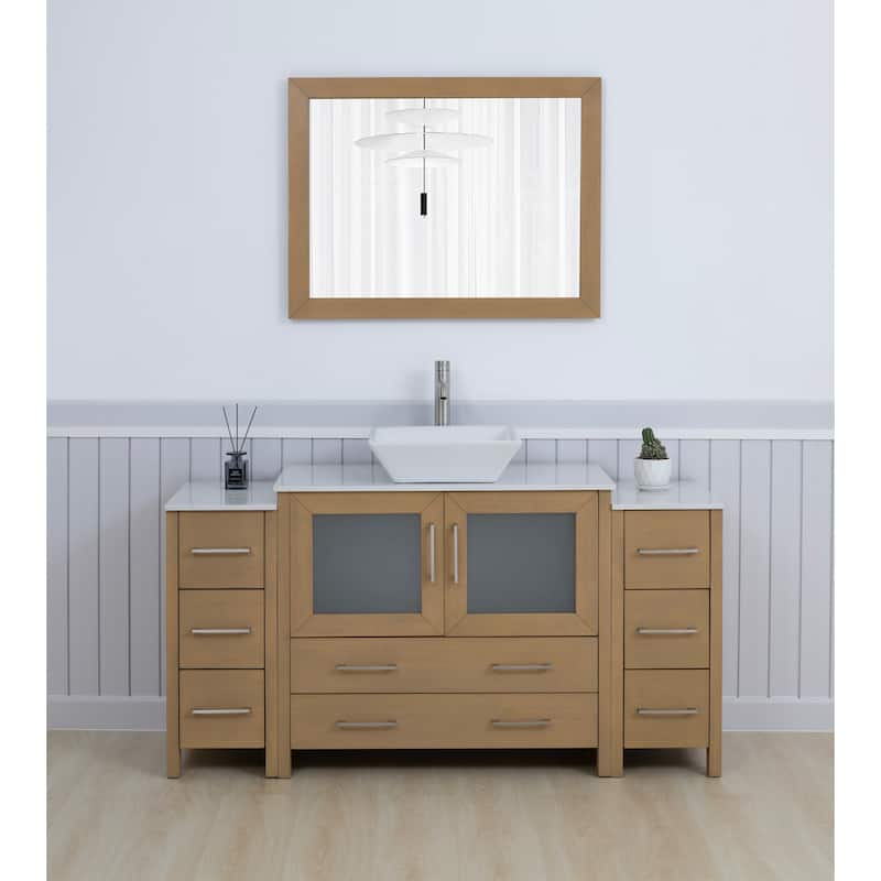 Vanity Art 60-inch Single Sink Bathroom Vanity Set With Engineered Marble Top and Free Mirror - 60 x 18.5 x 36 Inches