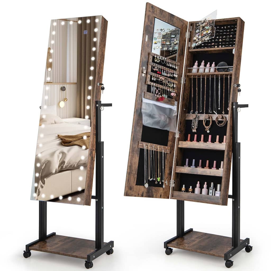 Costway 3 Color 46 LED Lights Mirror Jewelry Cabinet Armoire - See Details
