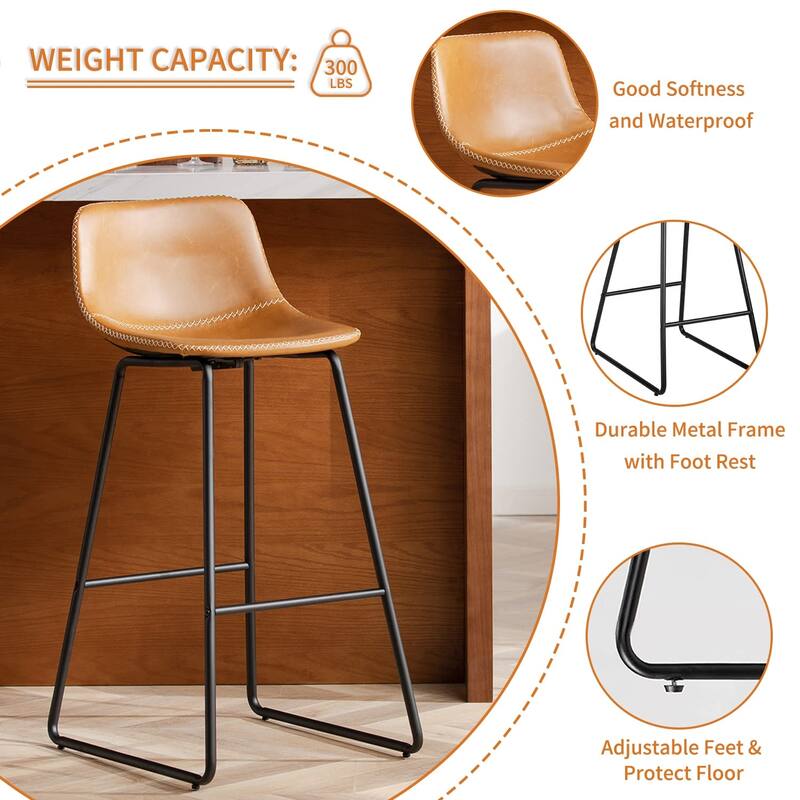 Bar Height Bar Stools Set of 2, Barstools with Backs, Modern Bar Stools for Kitchen Island, Bar Stools 30 Inch Seat Height