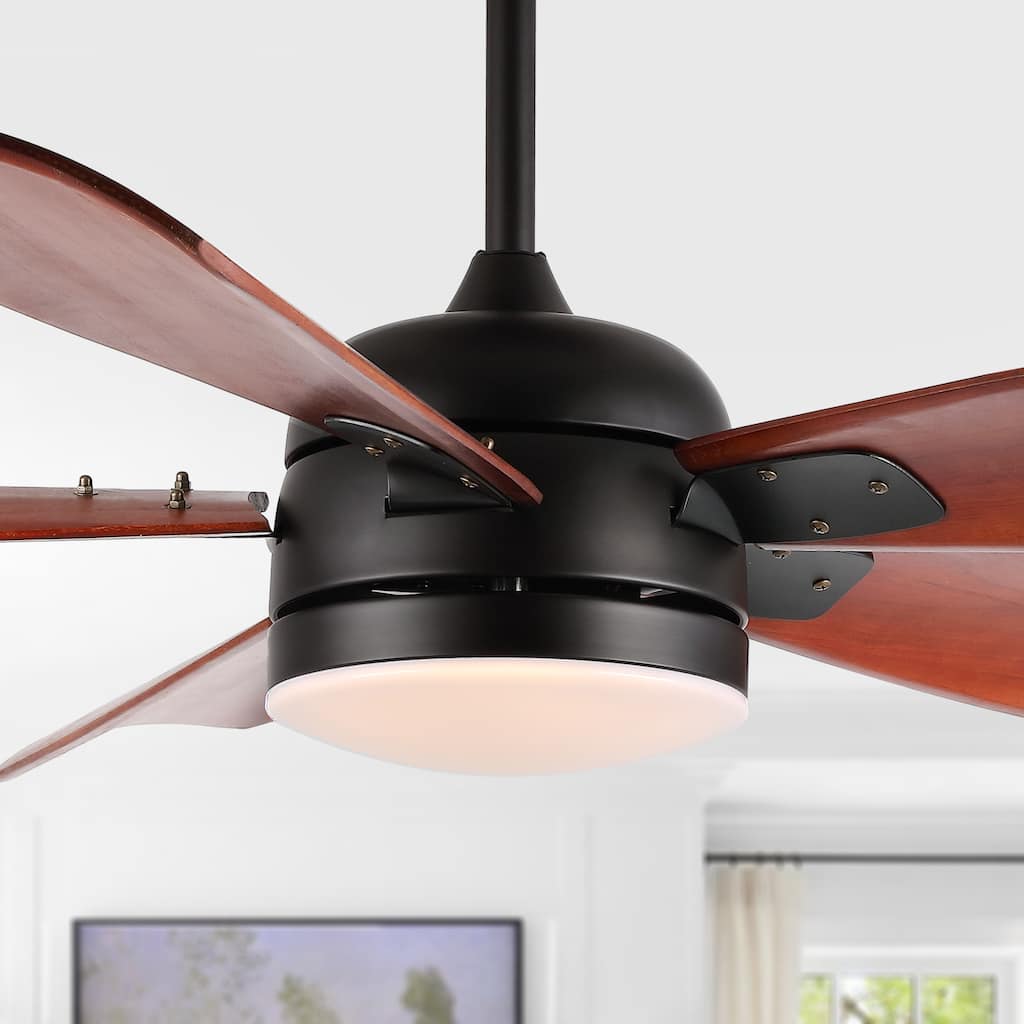 SAFAVIEH Lighting Bakhyt Led Light 57" Ceiling Fan - Brown Blades - 57Wx57Dx21H