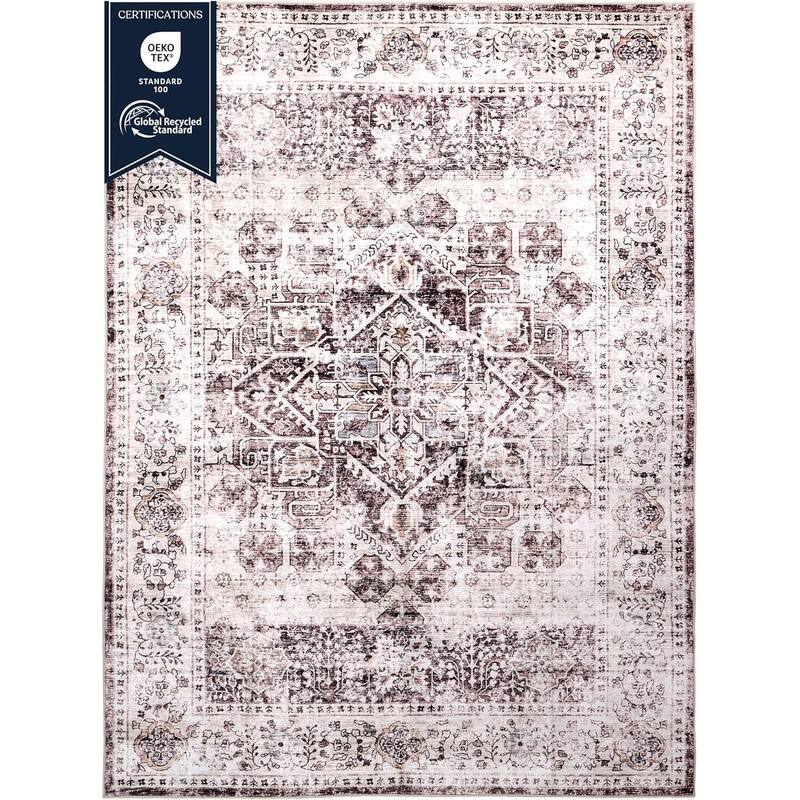 Delara Machine Washable Area Rug, Soft & Durable, Non-Slip Backing, Eco- Friendly GRS certified.