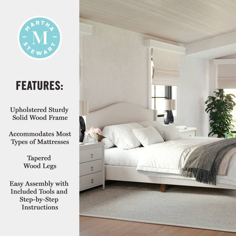 Martha Stewart Upholstered Platform Bed with Curved Headboard