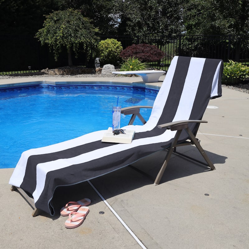 Superior Cotton Cabana Stripe Standard Size Towel/ Chaise Lounge Chair Cover - Charcoal