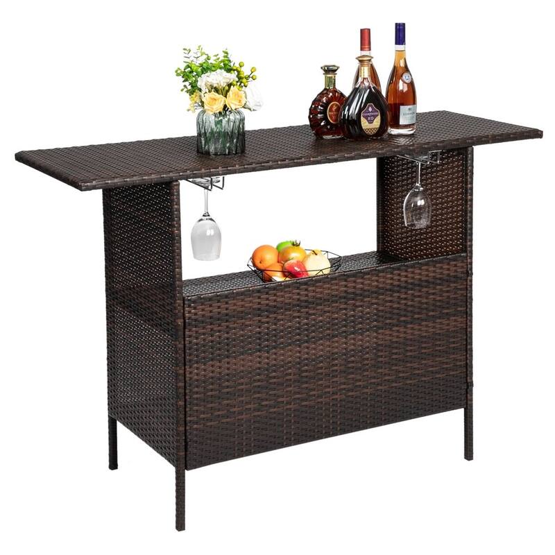 Outdoor Rattan 55 in. H Outdoor Bar Table with Cup Holders