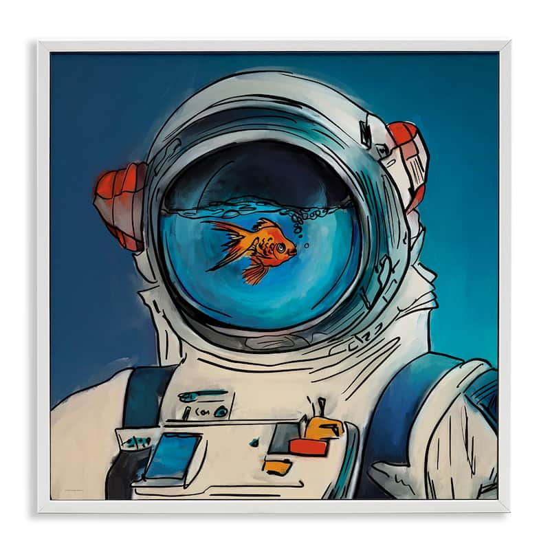 Stupell Goldfish Astronaut Suit Framed Giclee Art Design By Kamdon Kreations - 12 x 12 - White