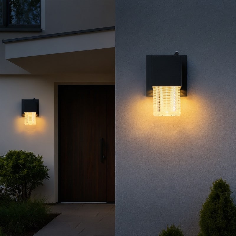 Black Dusk to Dawn LED Outdoor Wall Sconce Light Set of 2 - 7.3 in. H