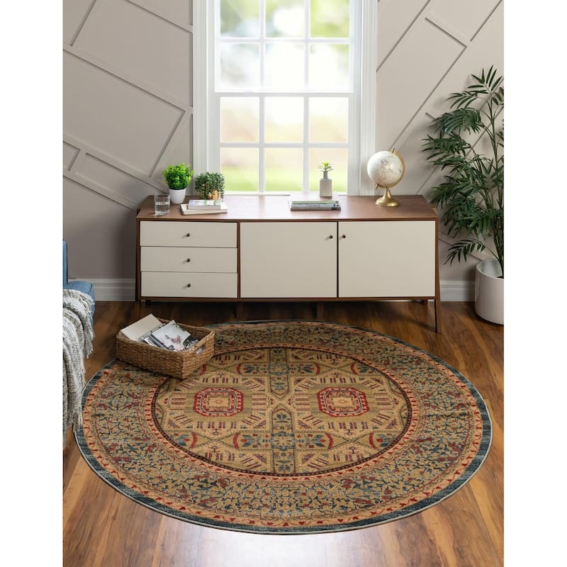 Traditional Cassia Collection Area Rug - Blue - 3'3" Round