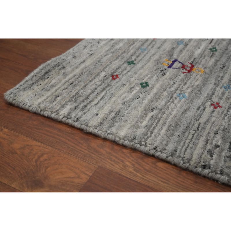 Hand Knotted Oriental 100% Wool Carpet Tribal Animal Pictorial Greys & Charcoal Gabbeh Area Rug - 12' 6'' X 9' 2''
