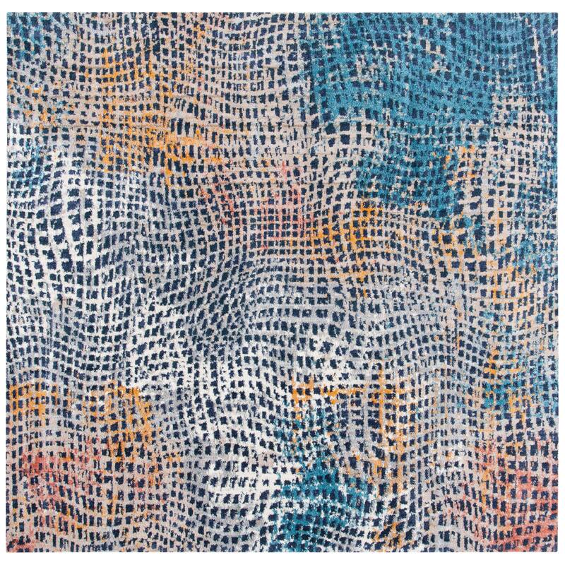 SAFAVIEH Madison Enriqueta Modern Abstract Rug - 6'7" Square - Beige/Blue