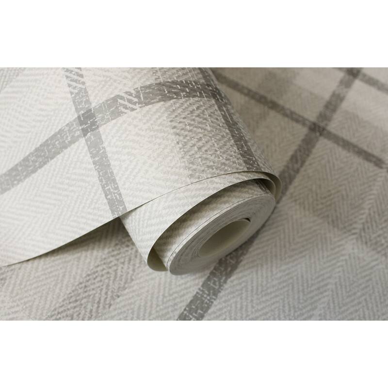 Fine Decor Harris Grey Plaid Chevron Wallpaper