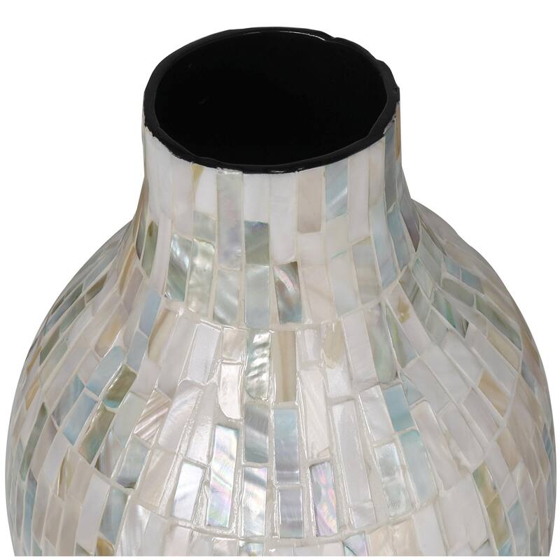 Mother of Pearl Shell Handmade Mosaic Inspired Decorative Vase with Pastel Blue and Pink Accents - White - Roche River Decor
