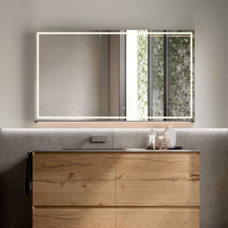 Hesili Rectangular Frameless LED Lighted Bathroom Mirror Medicine Cabinet