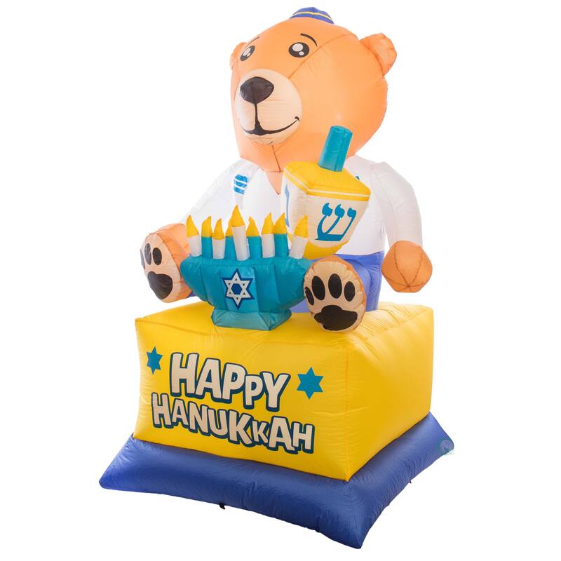Giant Hanukkah Inflatable Bear - Yard Decor with Built-in Bulbs, Tie-Down Points, and Powerful Built in Fan