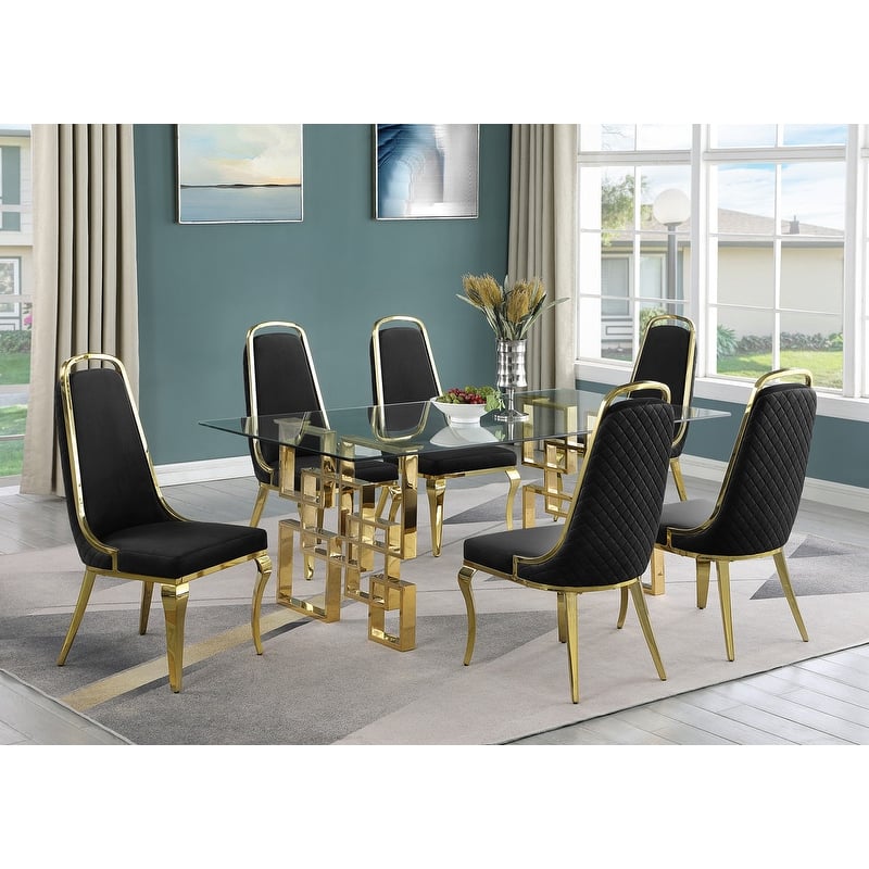 Best Quality Furniture Small Glass Table Dining Sets - 7pcs - Gold Chrome - Black 