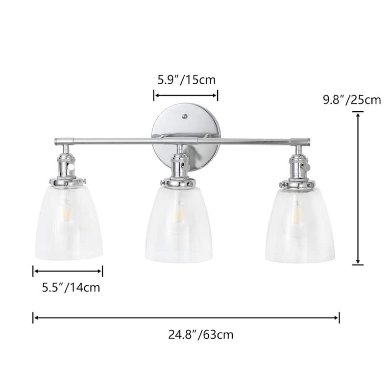 3-Lights Dome Glass Shade Vanity Lighting - 24.8"D×5.5"W×9.8"H