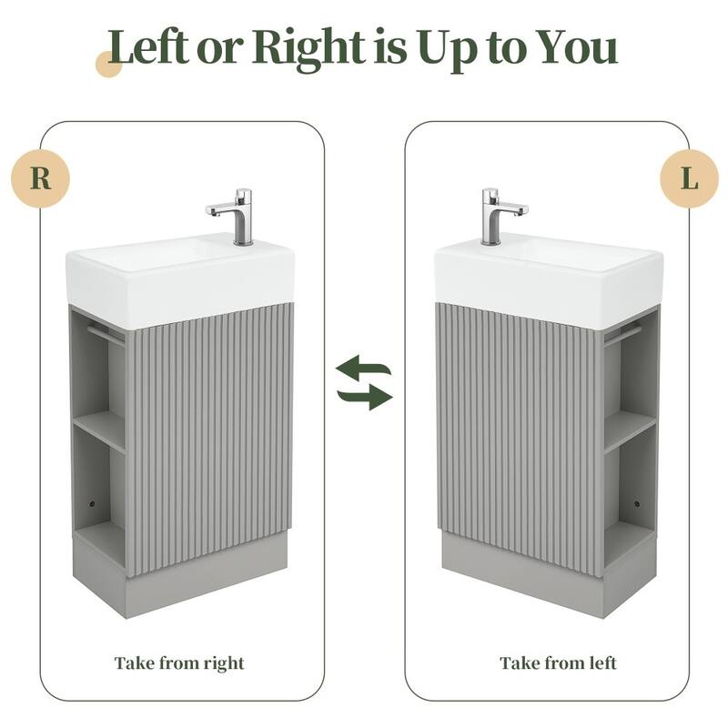 Modern 18.6" Bathroom Vanity with Sink and Two-tier Shelf，Left or Right Orientation