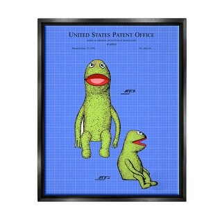 Stupell Frog Puppet Character Blueprint Framed Floater Canvas Wall Art ...