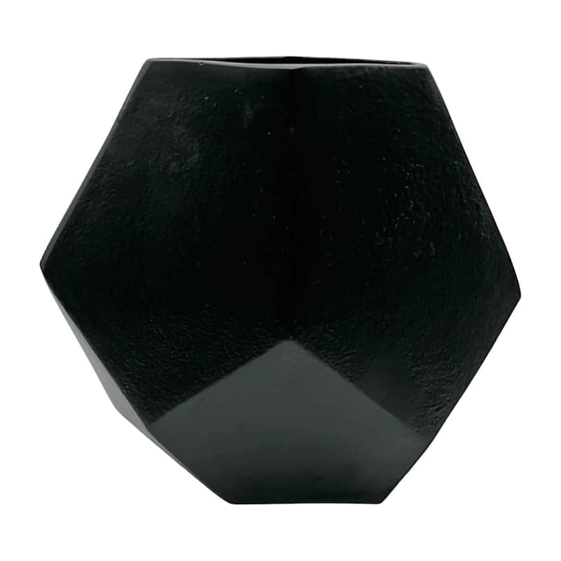 10 Inch Tall Decorative Handmade Aluminum Diamond Flower Vase - Black