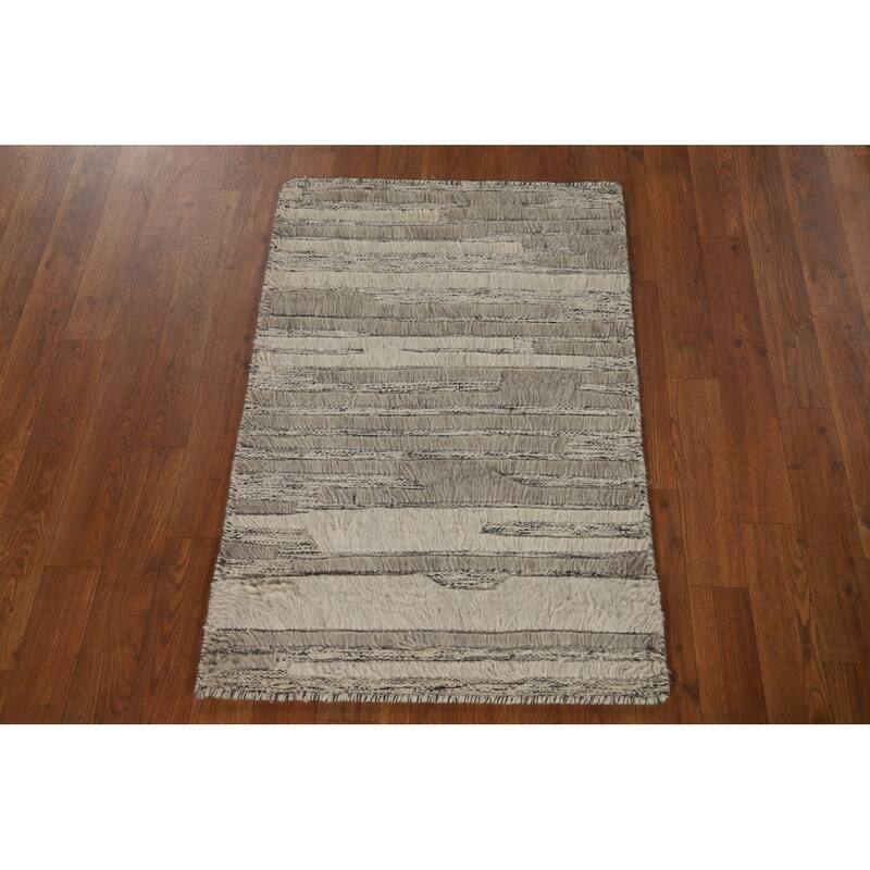 Moroccan Oriental Accent Rug Handmade Stripe Wool Carpet - 2'0"x 3'0"