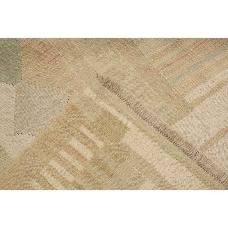 Hand Woven Oriental 100% Wool Carpet Southwestern Tribal Beige & Ivories Kilim Area Rug - 11' 8'' X 9' 4''