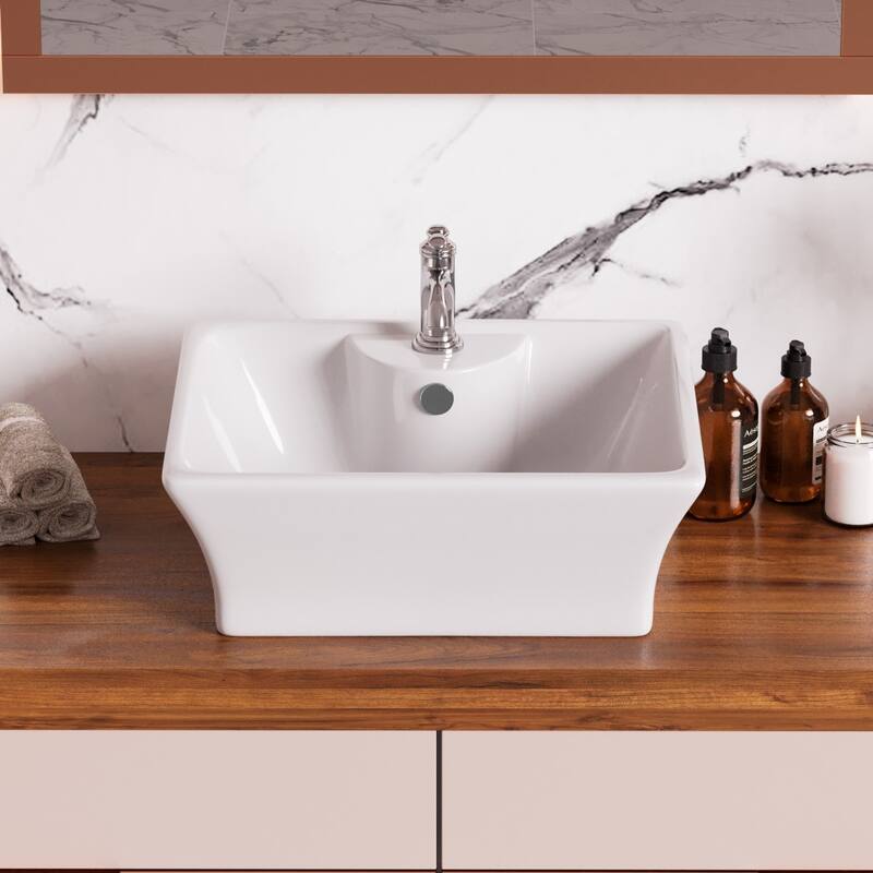 White Countertop Sink 19.75" Ceramic Square Sink with 1 Faucet Hole and Overflow Renovators Supply - N/A