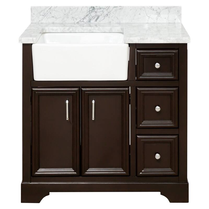 KitchenBathCollection Zelda 36" Farmhouse Bathroom Vanity with Carrara Marble Top