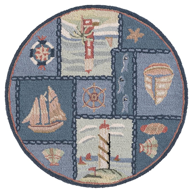SAFAVIEH Handmade Chelsea Laurenzia French Country Nautical Wool Rug - 3' Round - Blue