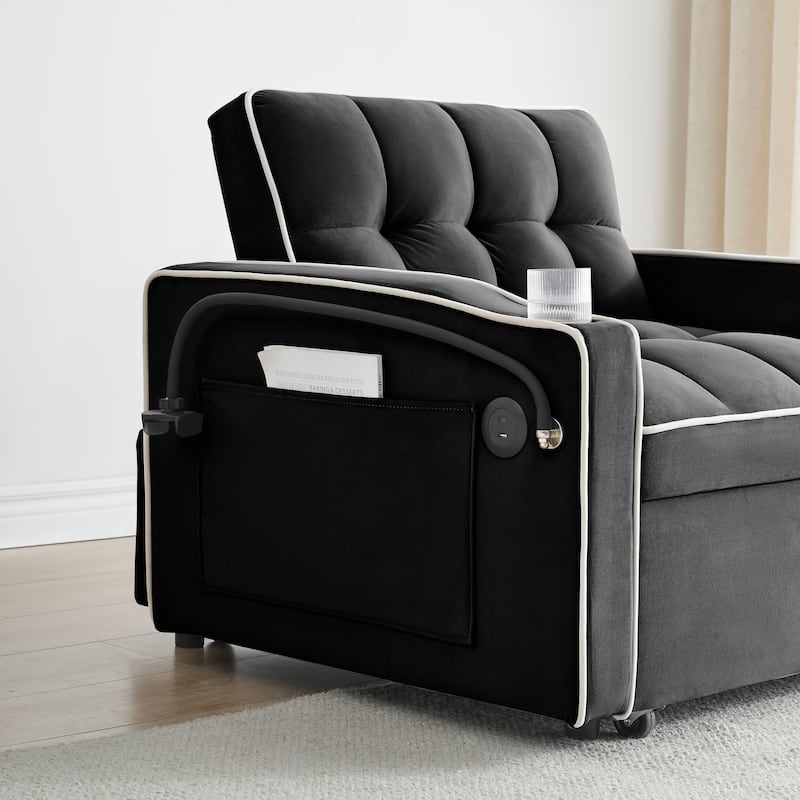 Modern 70.86" 3 in 1 Single Convertible Sofa Bed with Adjustable Back and USB Charging Port for Living Room