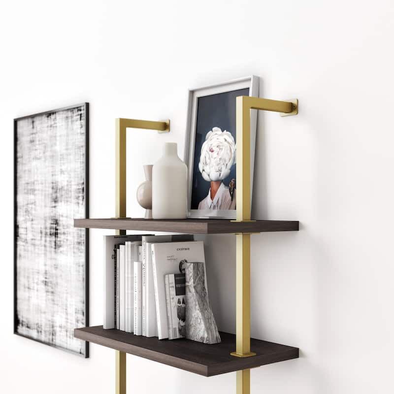 Nathan James Theo 5-Shelf Ladder Bookcase Wood with Metal Frame