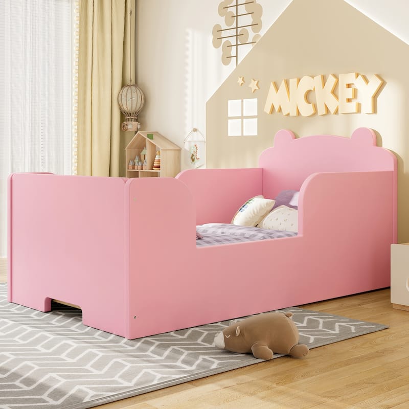 Toddler Floor Bed Frame - Bear Shape Cot Bed for Boys & Girls Ages 3-6