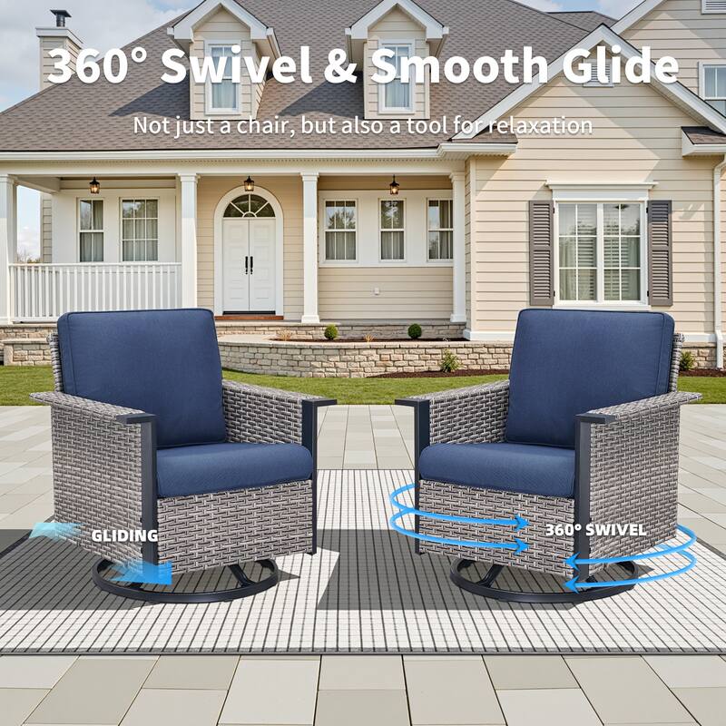 Pocassy Outdoor Wicker Sofa Glider Chair with Ottoman Set