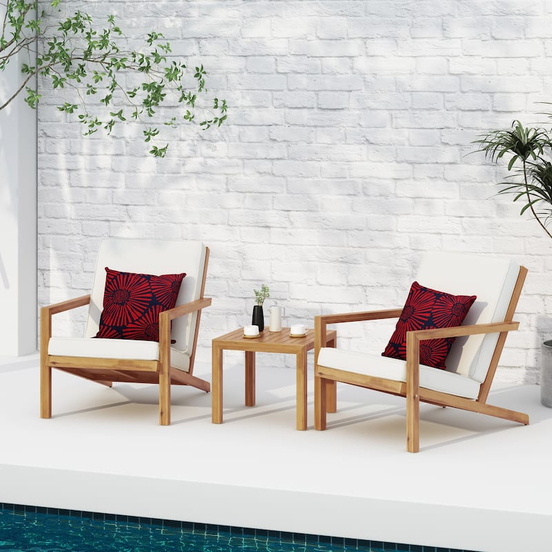 Roomfitters 3-Piece Outdoor Patio Chat Set with Cushioned Chairs and Side Table, Weather-Resistant Frame