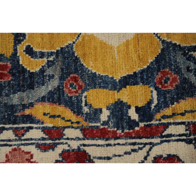 Hand Knotted Oriental 100% Wool Carpet Transitional Floral Navy Blue & Blues Oushak Area Rug - 6' 6'' X 5' 3''