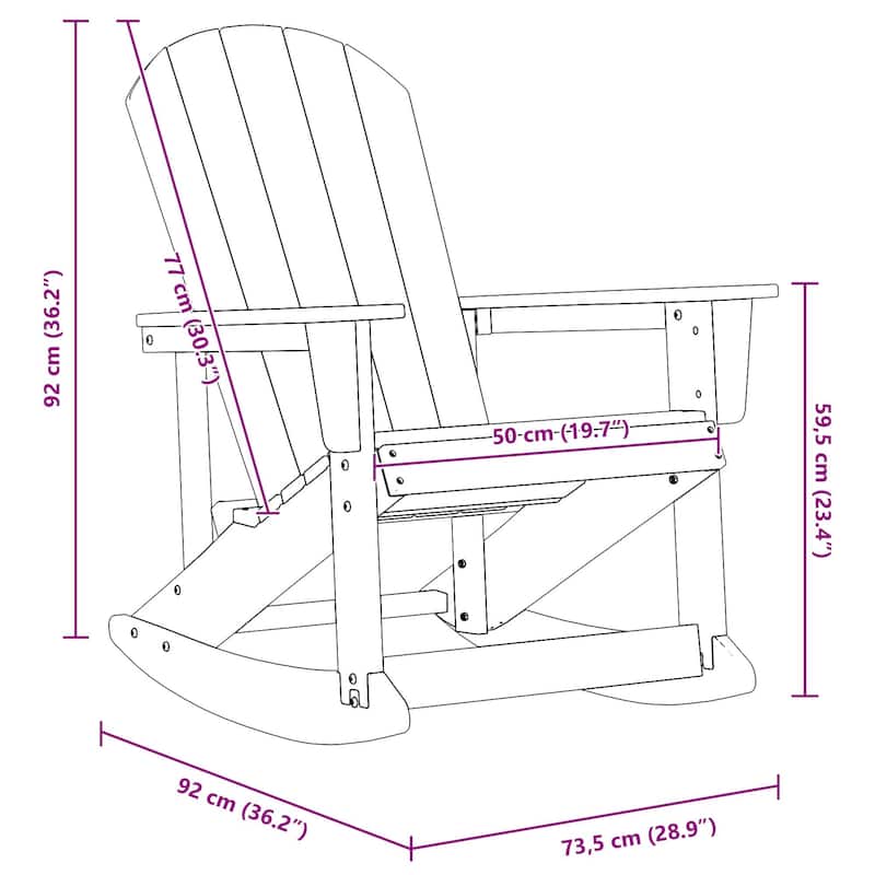 vidaXL Adirondack Rocking Chairs 2 pcs Black 73.5 x 92 x 90 cm HDPE - 28.9 x 36.2 x 35.4