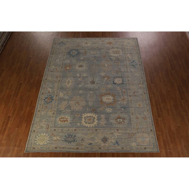 Hand Knotted Oriental 100% Wool Carpet Transitional All-Over Greys & Charcoal Oushak Area Rug - 12' 4'' X 9' 3''