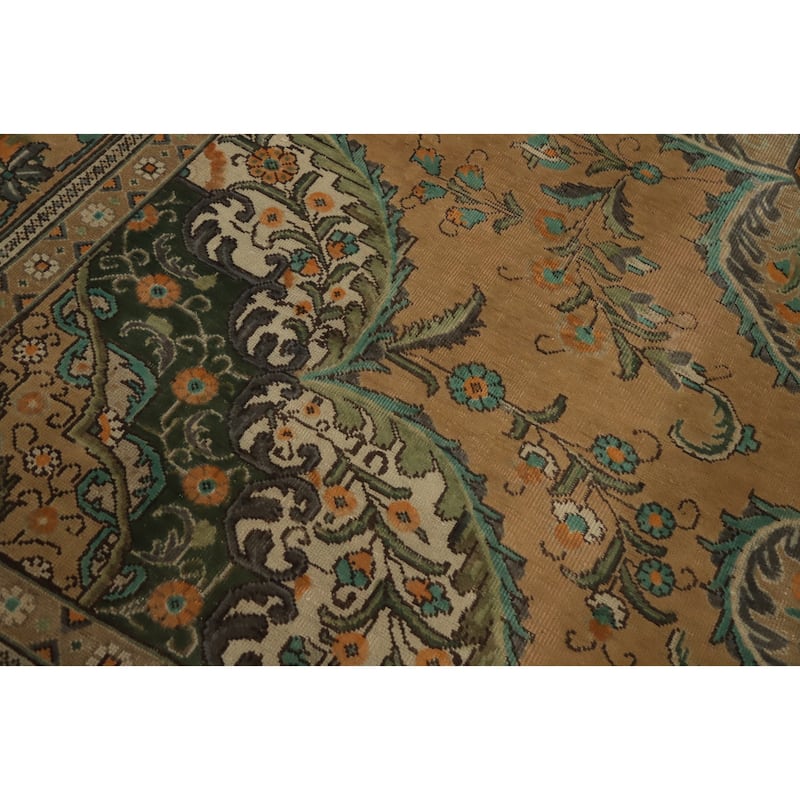 Hand Knotted Oriental 100% Wool Carpet Traditional Floral Oranges & Rust Tabriz Area Rug - 12' 9'' X 9' 7''